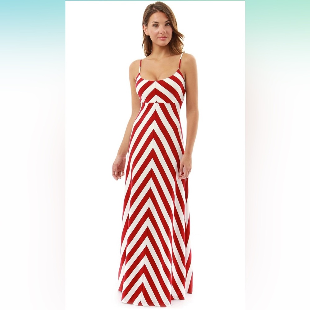 PattyBoutik Women's Striped Spaghetti Strap Maxi Dress (Red and Ivory)